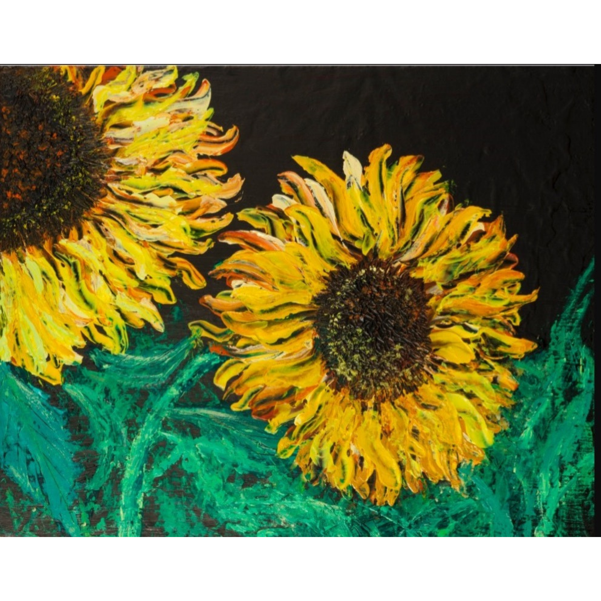 Sunflowers in the Dark — Original Acrylic Painting Card | Bold Floral Art Gift