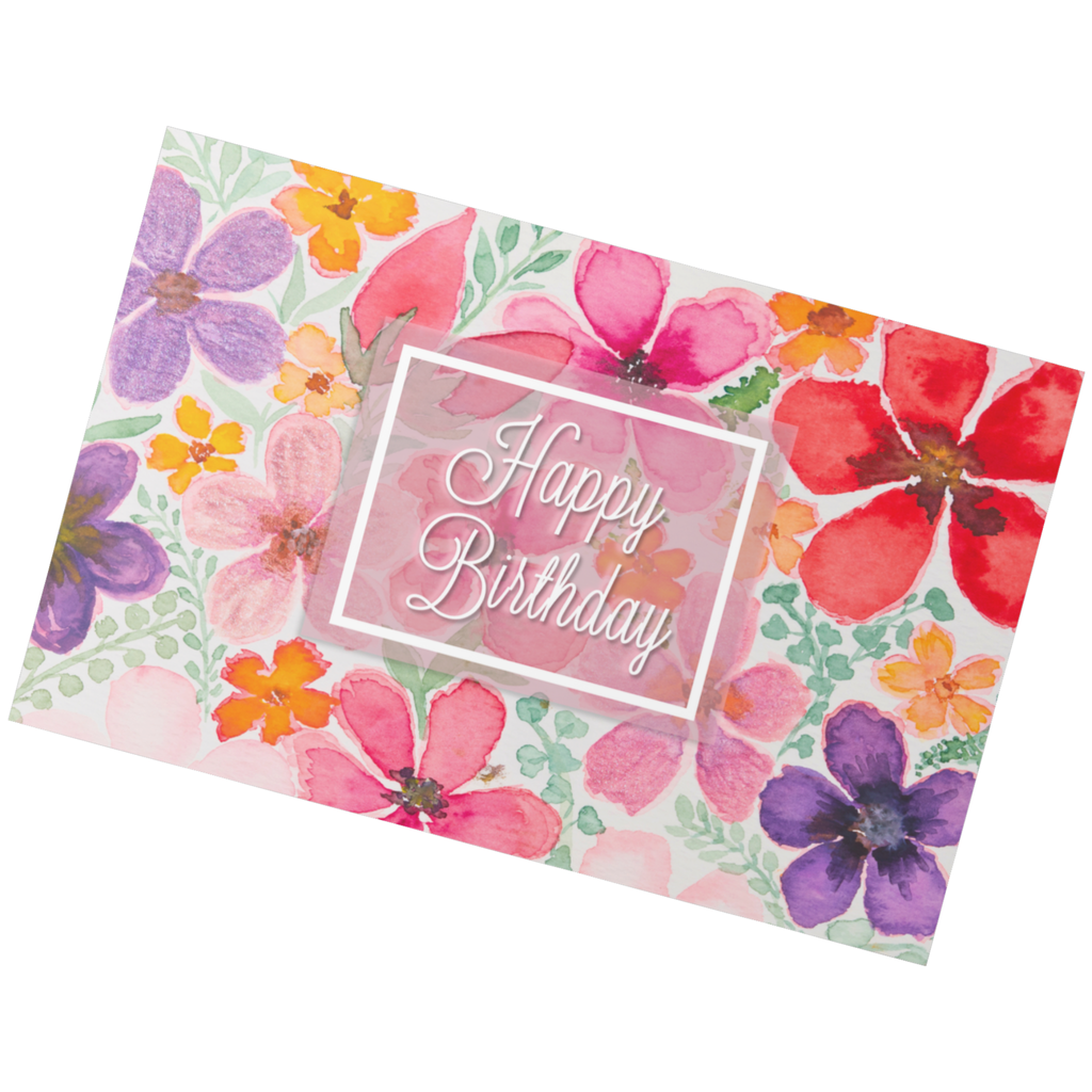 Vibrant Bloom Birthday Card – Watercolour Floral Design