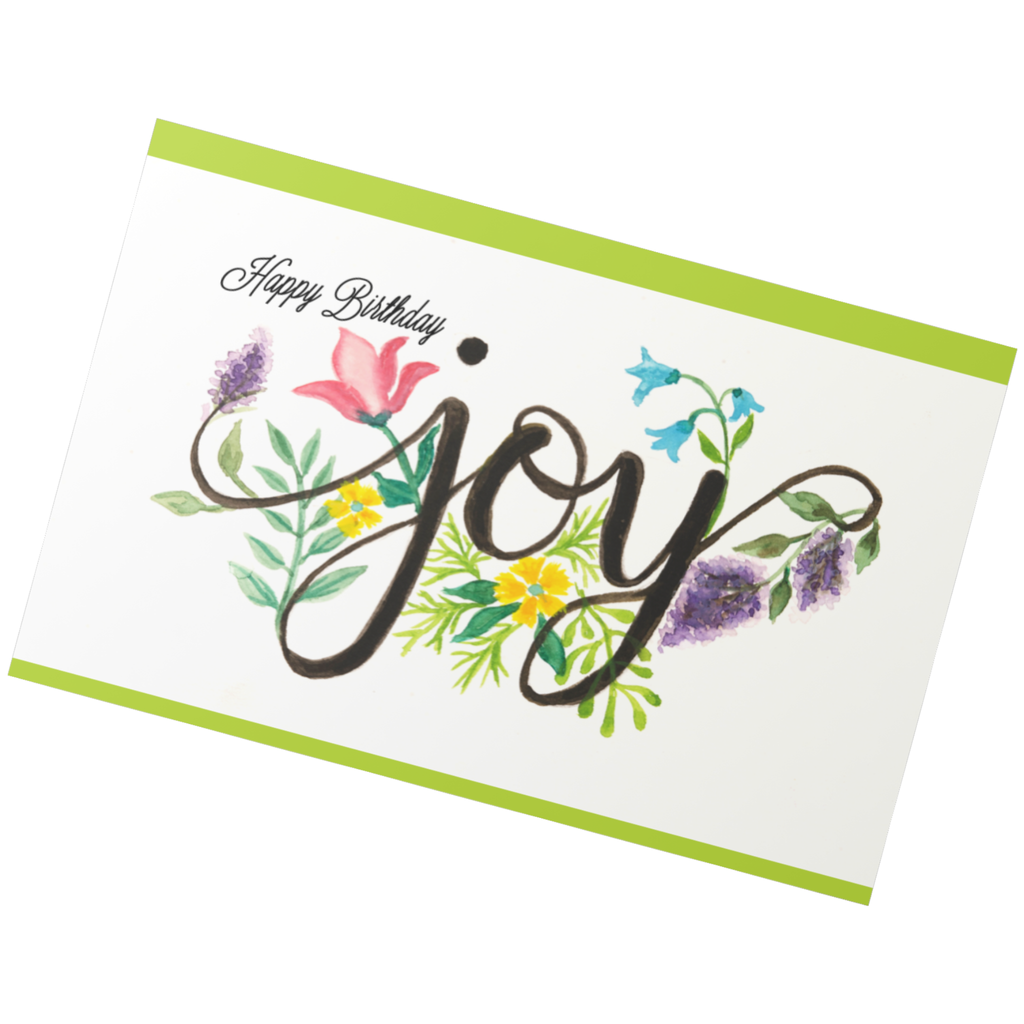 Joy Birthday Card – Floral Line & Wash Design