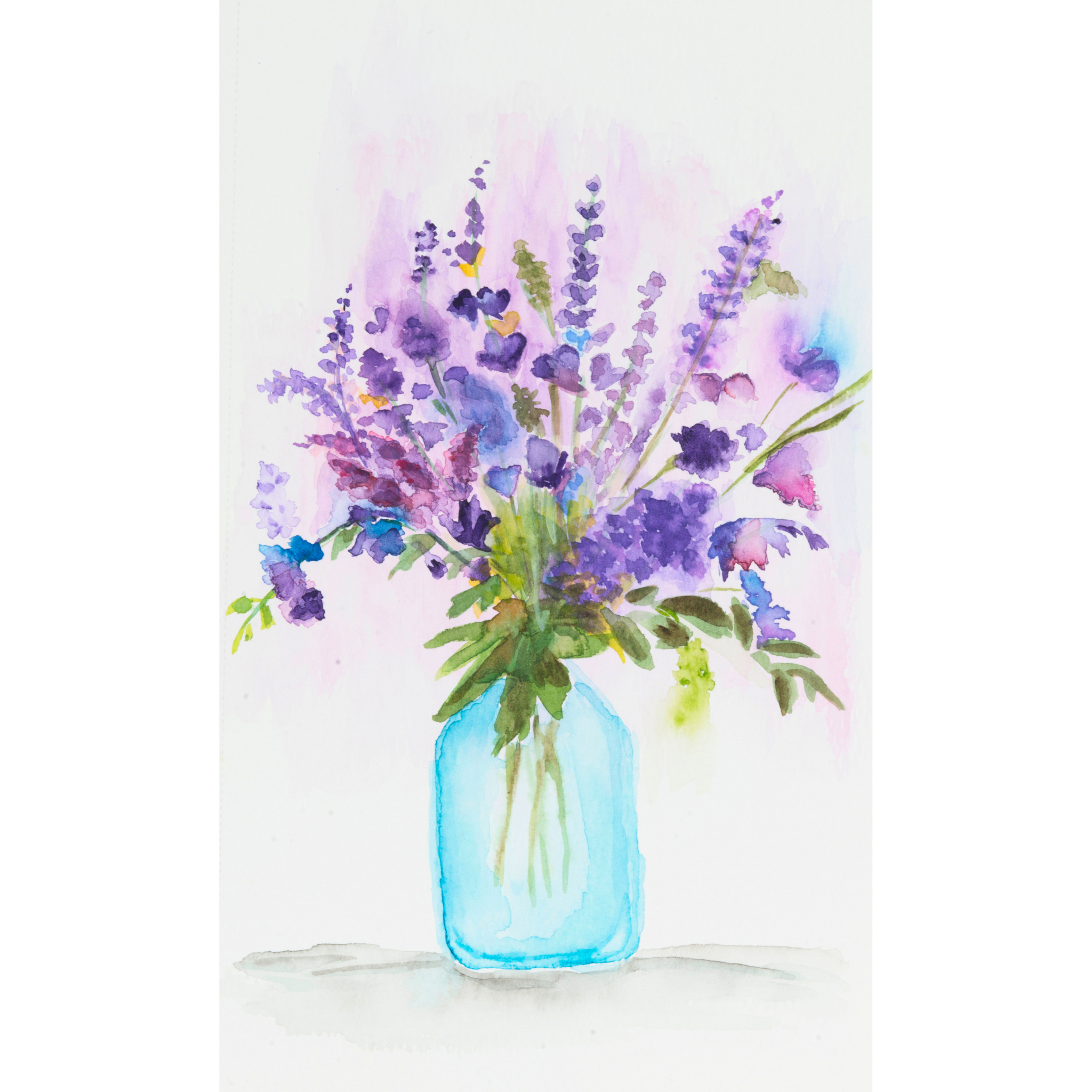 Blue Jar Bouquet Mug – Purple & Pink Flowers Ceramic Coffee Mug
