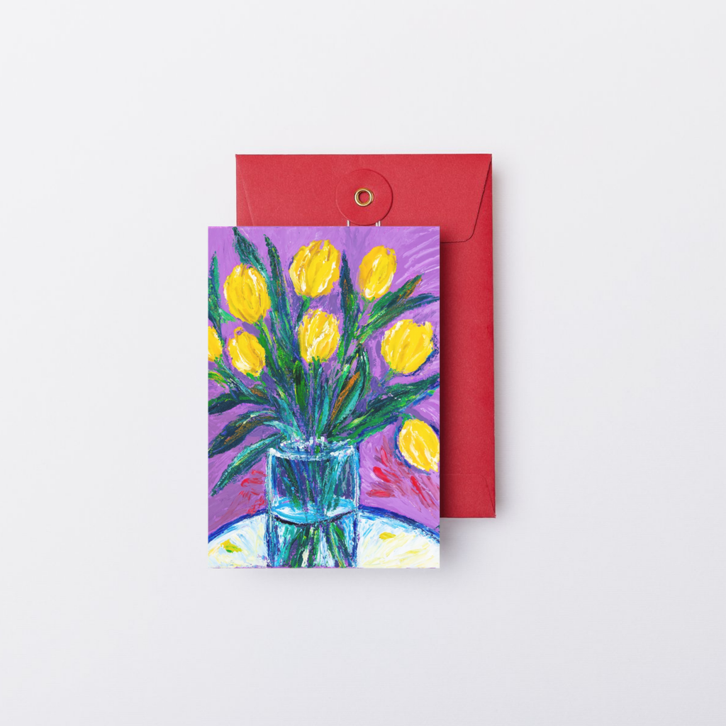 Golden Bloom – Blank Greeting Card with Craft Envelope & Expressive Tulip Artwork