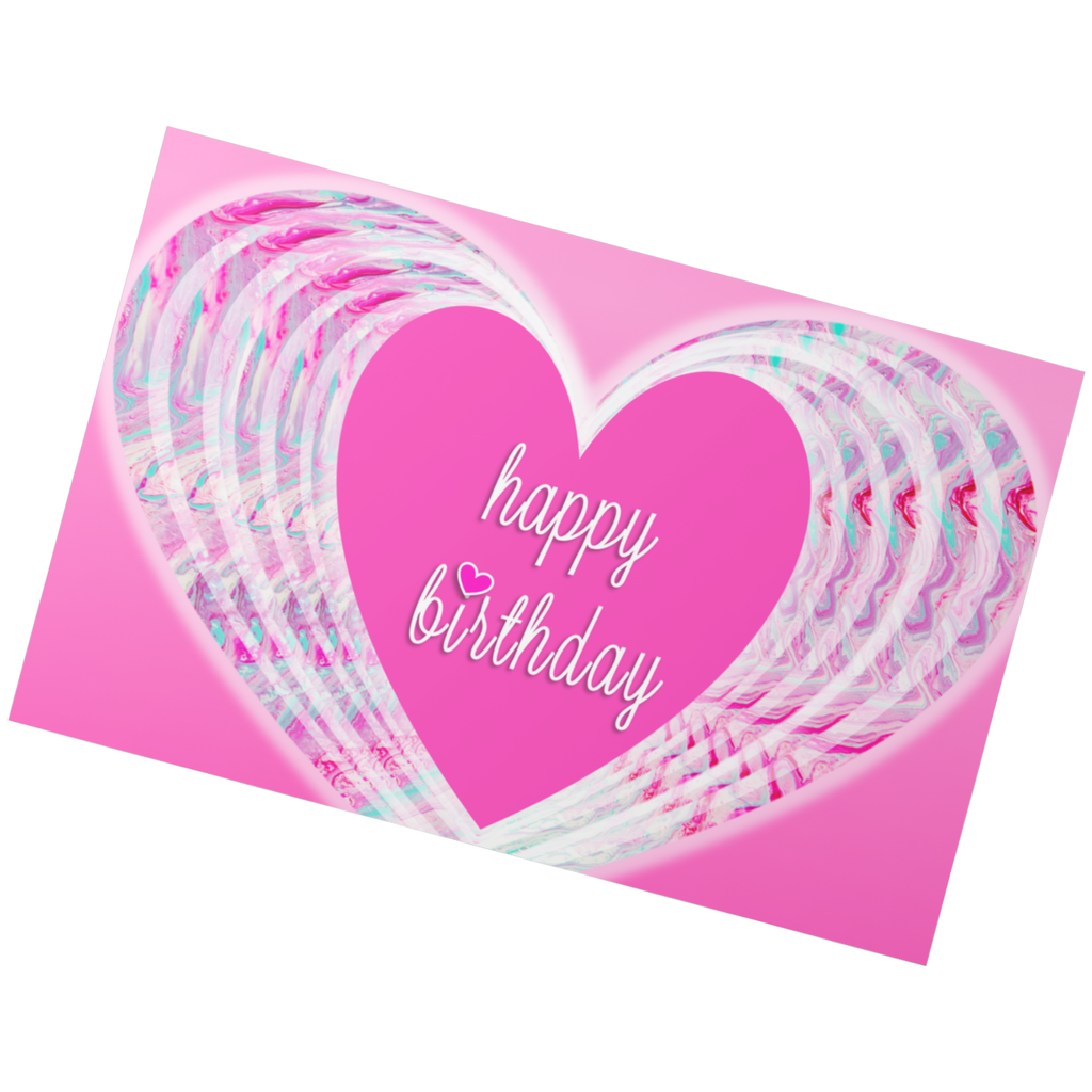Swirling Hearts Acrylic Flow Card – Happy Birthday Greeting Card with Pink Heart & Pastel Layers
