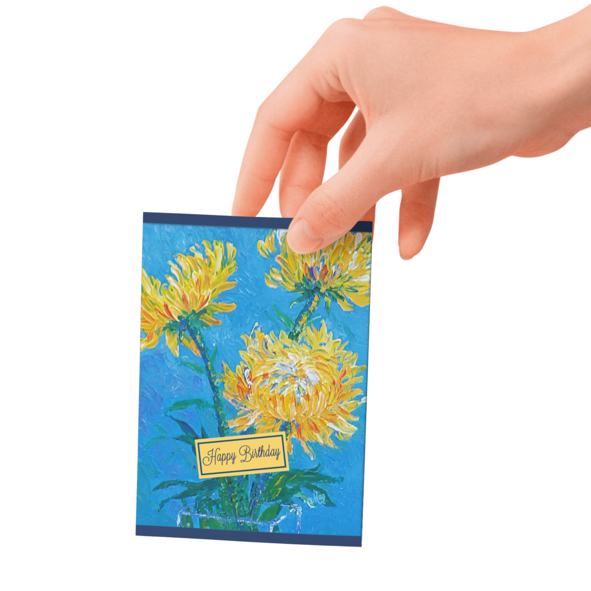 Chrysanthemum Sky Card – Happy Birthday Greeting Card with Yellow Chrysanthemum Painting