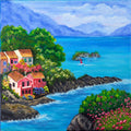 Colourful Coastal Village Canvas Print – Vibrant Seaside Wall Art for Home & Studio