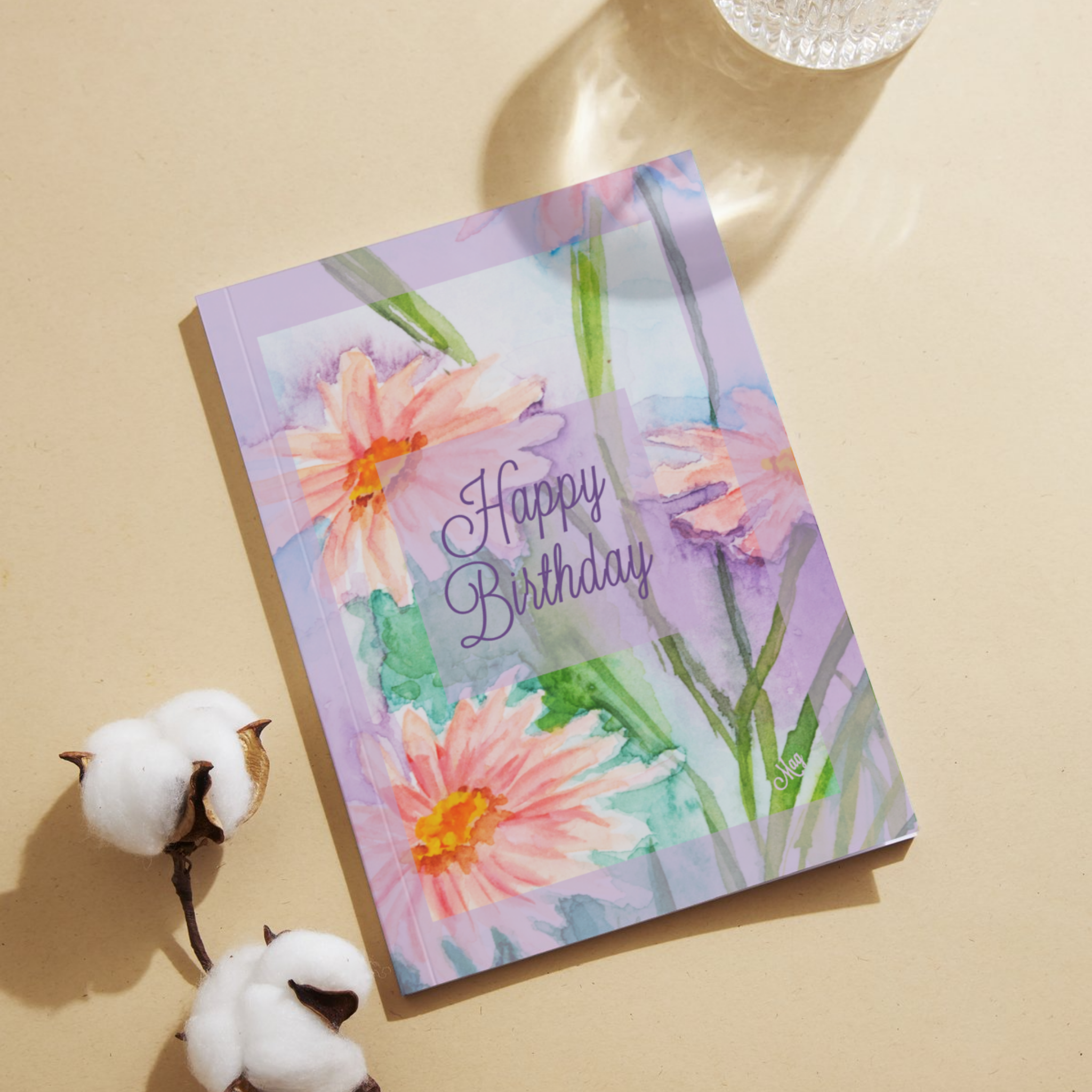 Petal Glow Card – Happy Birthday Greeting Card with Watercolor Floral Painting