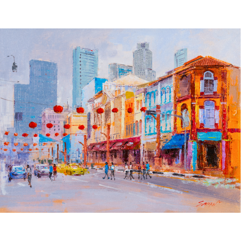 Singapore Chinatown Street Scene Canvas Print – A3 Cultural Landscape Wall Art