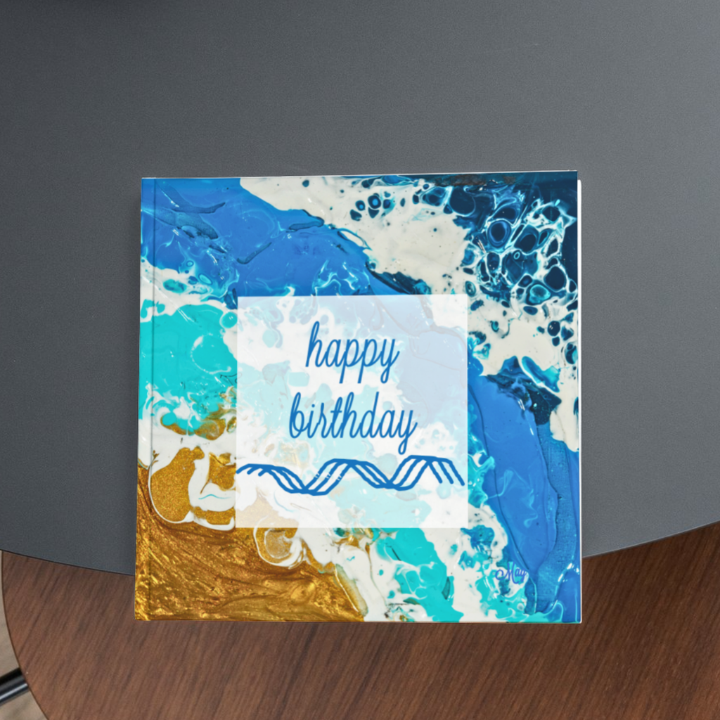 Shoreline Glow Card – Happy Birthday Greeting Card with Acrylic Pour Sea Shore Waves