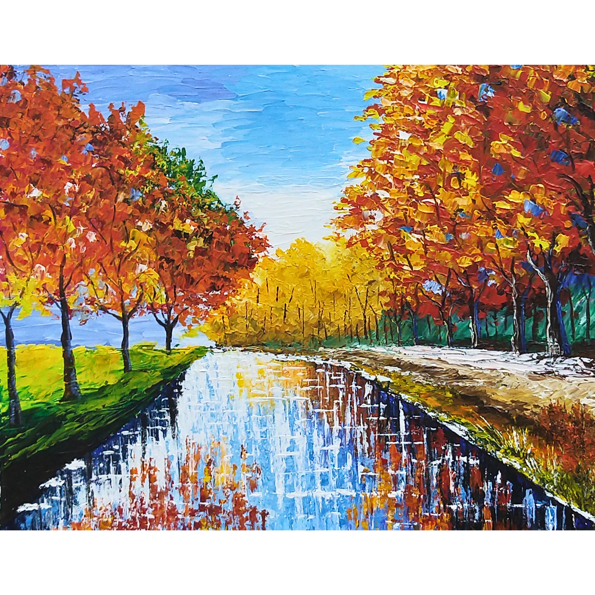 Autumn Trees along the Lake Canvas Print – A3 Fall Landscape Wall Art