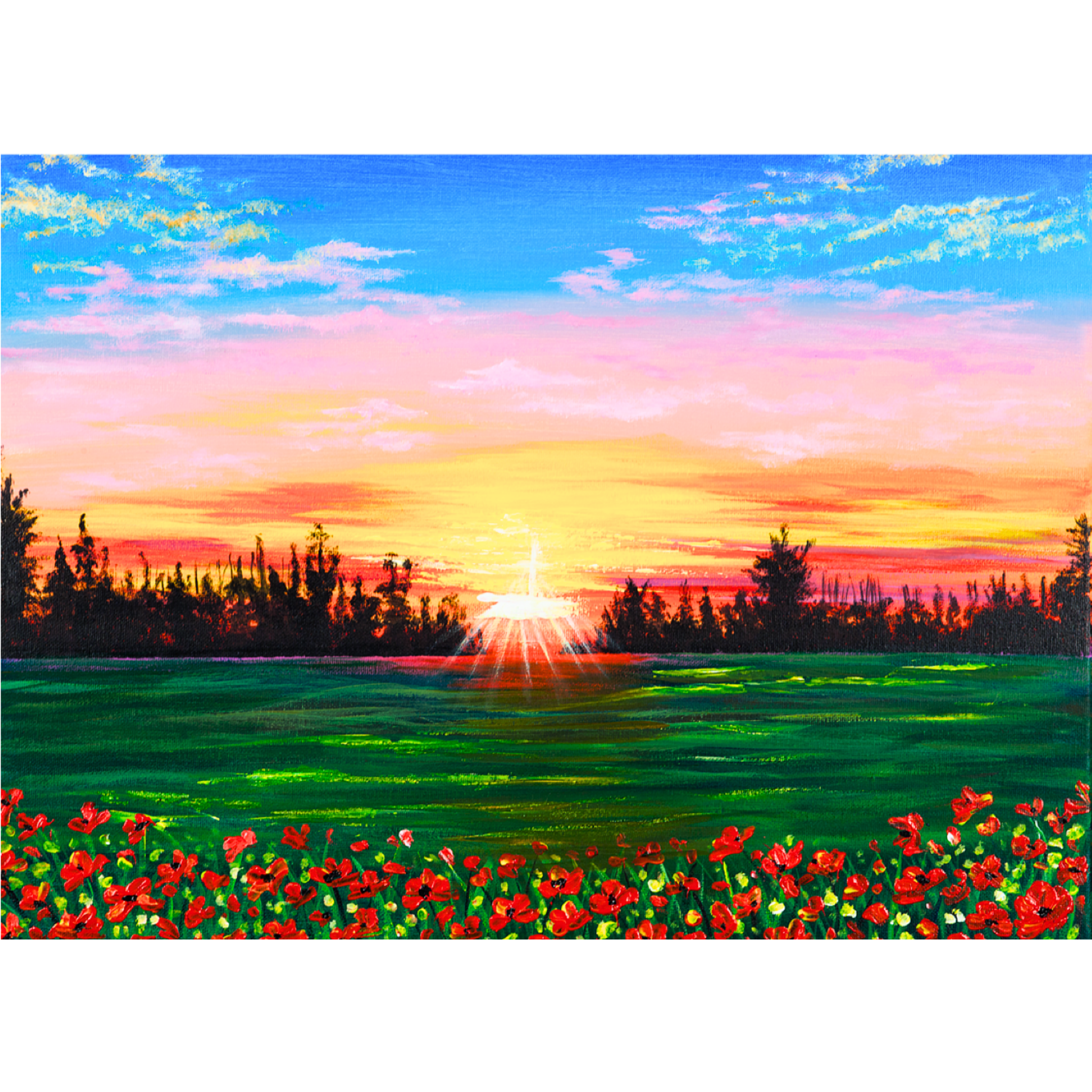 Sunset Field Landscape Card – Acrylic Painting Design