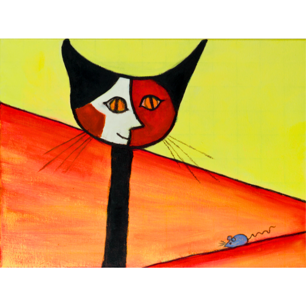 Picasso‑Inspired Cat & Mouse Abstract Art Card – Bold Colors