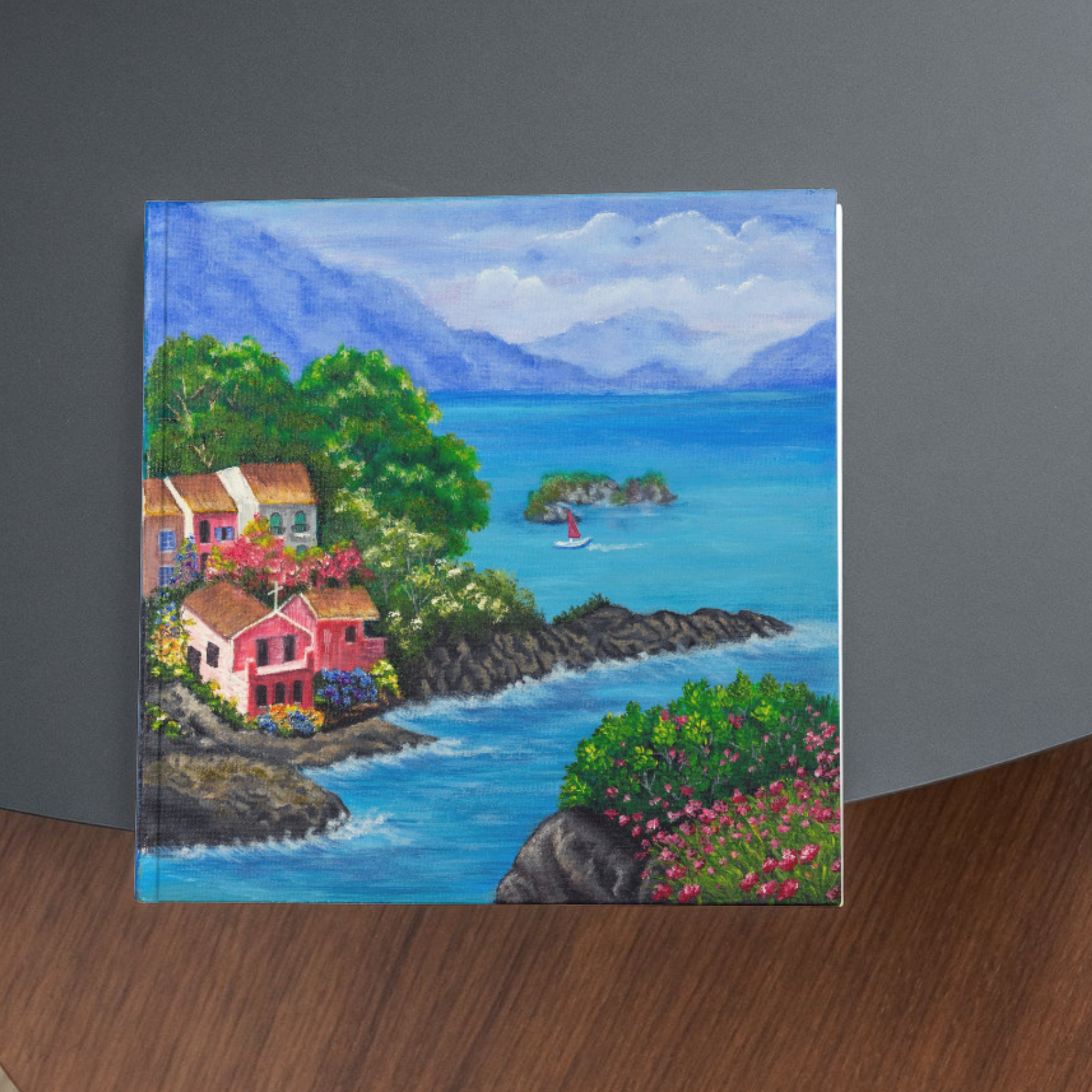 Seaside Bloom Card – Greeting Card with Vibrant Coastal Village & Nature Artwork