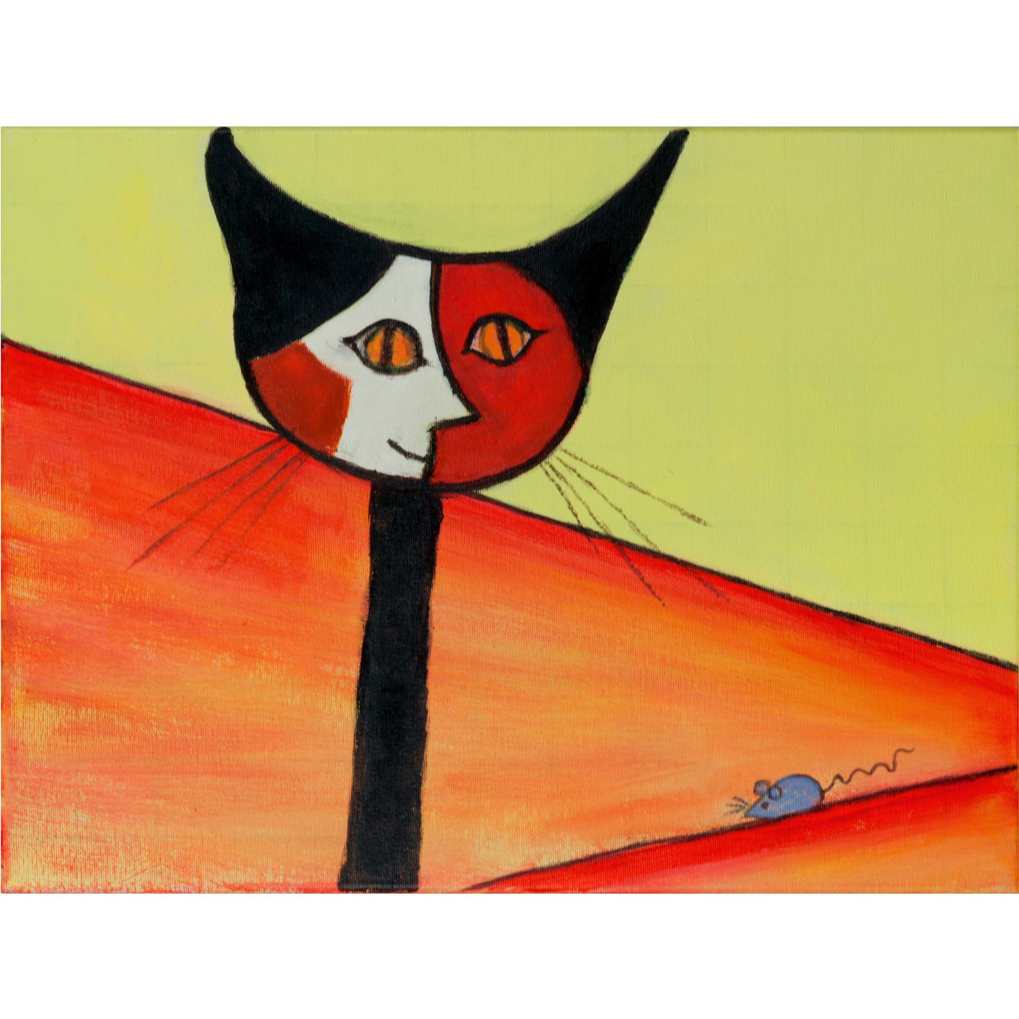 Picasso-Inspired Cat & Mouse Canvas Print – A3 Bold Abstract Wall Art