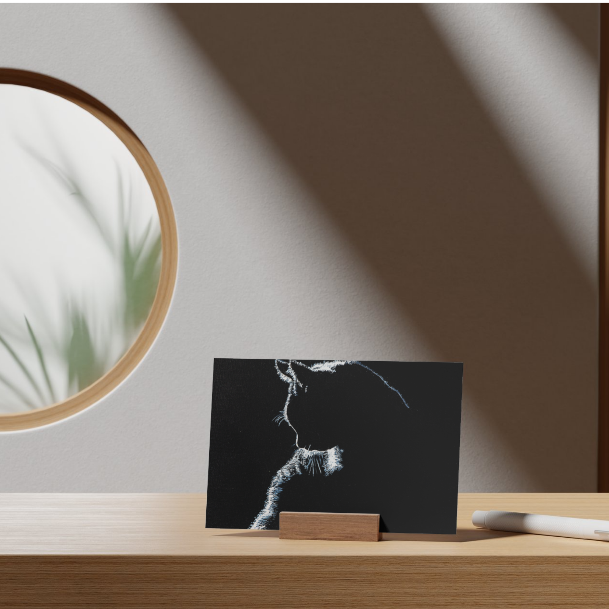 Stroke of Light – Blank Greeting Card with Craft Envelope & Minimalist Cat Silhouette