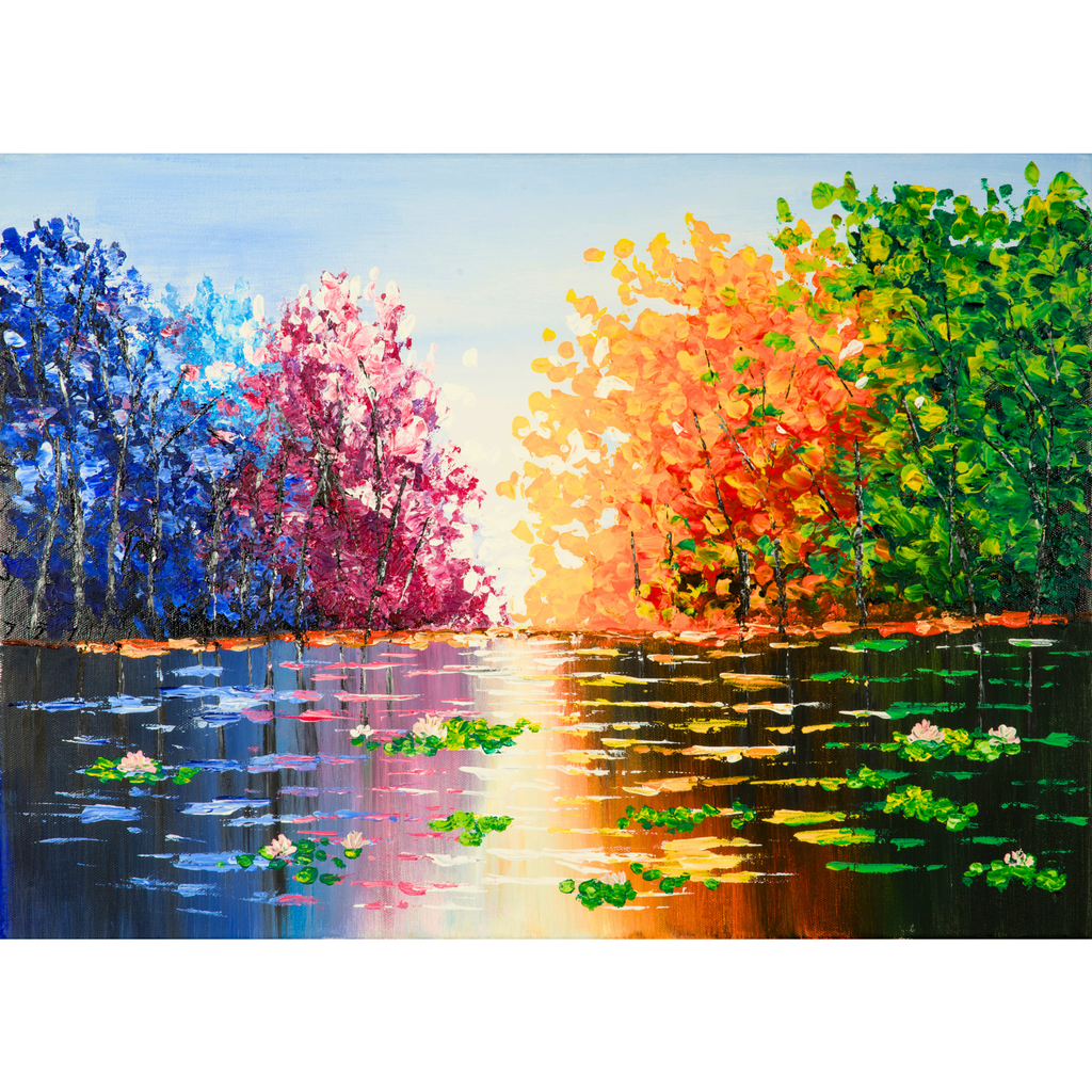 Seasons Reflections Landscape Card – Acrylic Impasto Painting Design