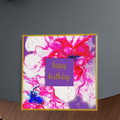 Radiant Swirl Acrylic Flow Card – Happy Birthday Greeting Card with Purple Floral & Gold Frame