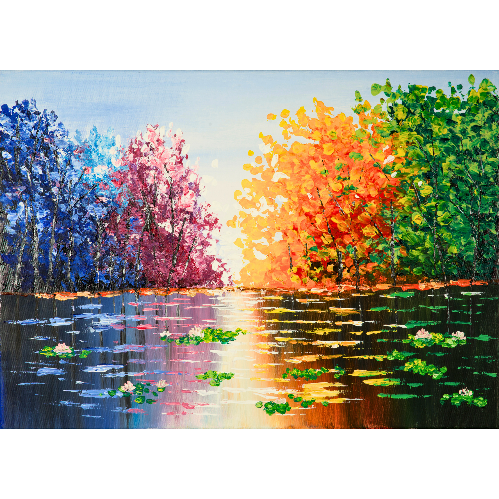 Seasons Reflections Canvas Print – A3 Vibrant Tree Landscape Wall Art