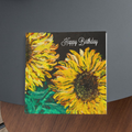 Sunflower Ember Card – Happy Birthday Greeting Card with Bold Sunflower Painting on Dark Background