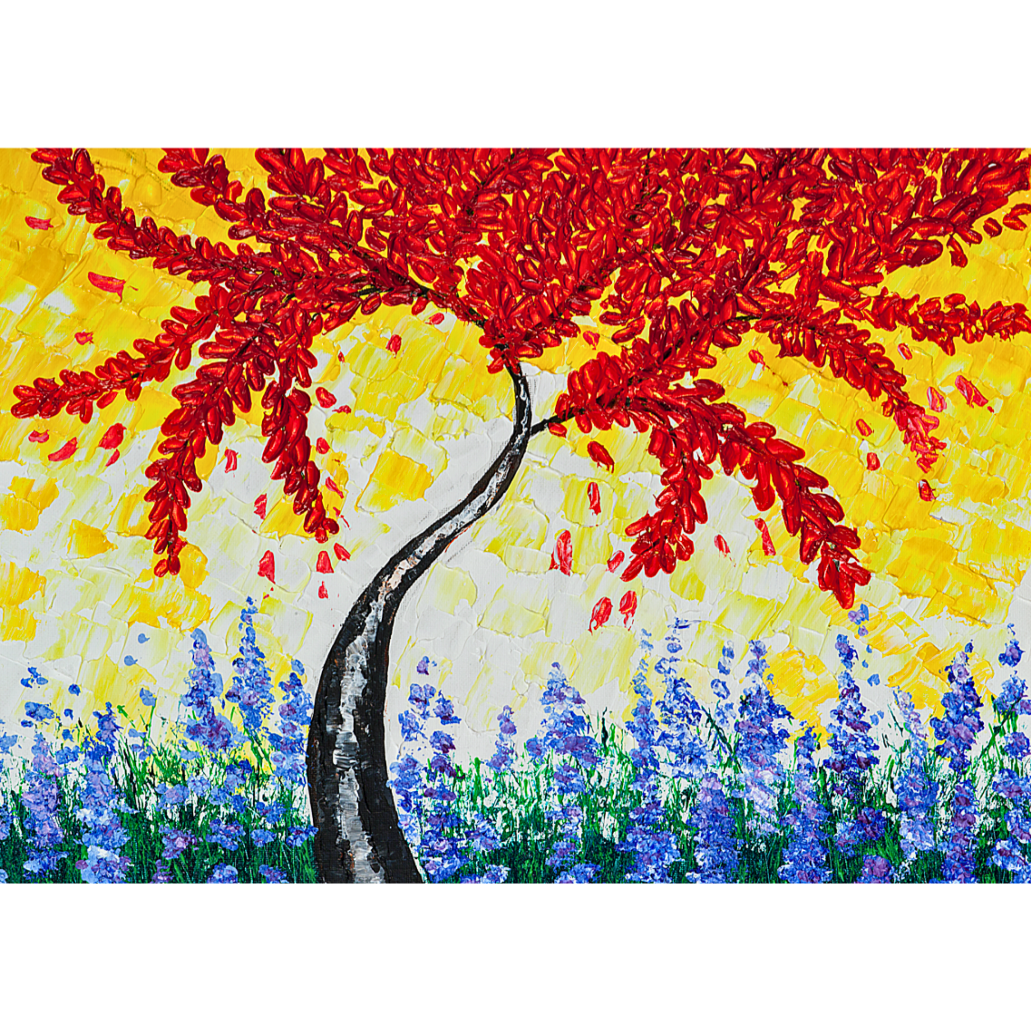 Crimson Tree Canvas Print – A3 Bold Red Floral Wall Art