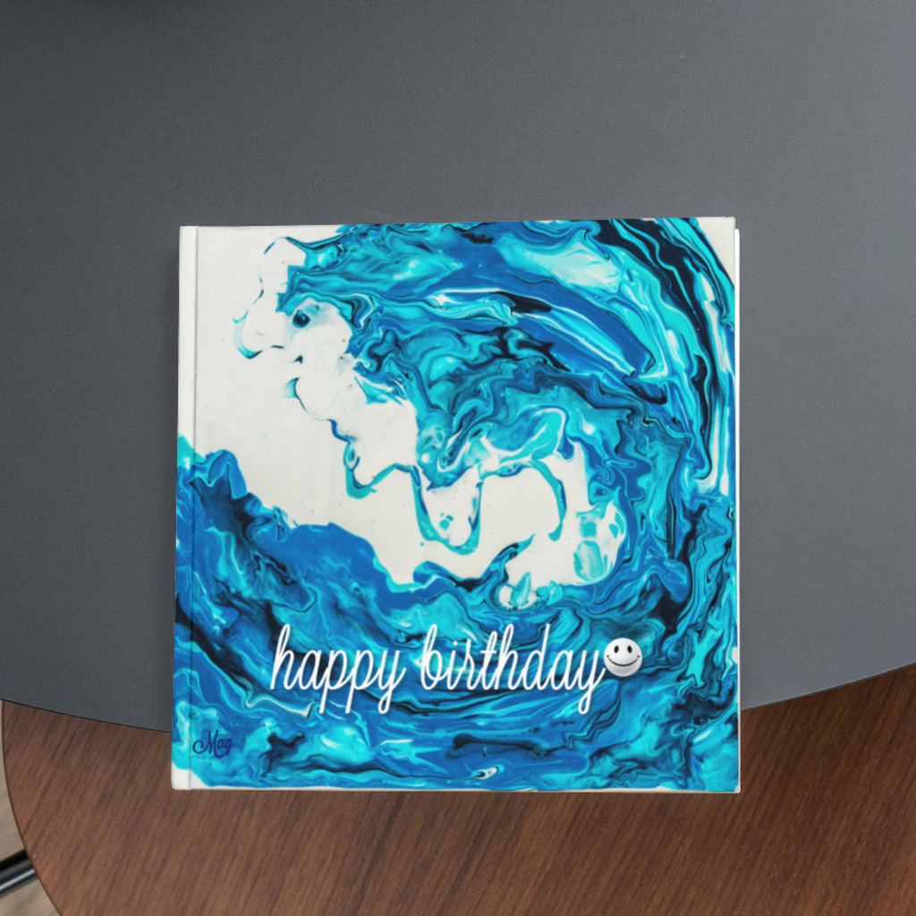 Ocean Swirl Card – Happy Birthday Greeting Card with Acrylic Pour Wave & Smiley Detail