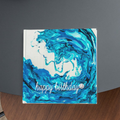 Ocean Swirl Card – Happy Birthday Greeting Card with Acrylic Pour Wave & Smiley Detail