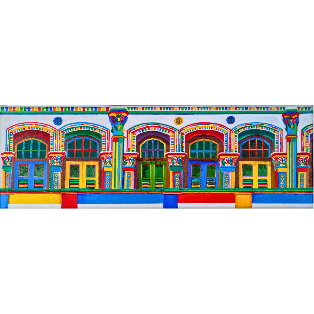 Pre-War Heritage Row Houses Canvas Print – A3 Colorful Architecture Wall Art