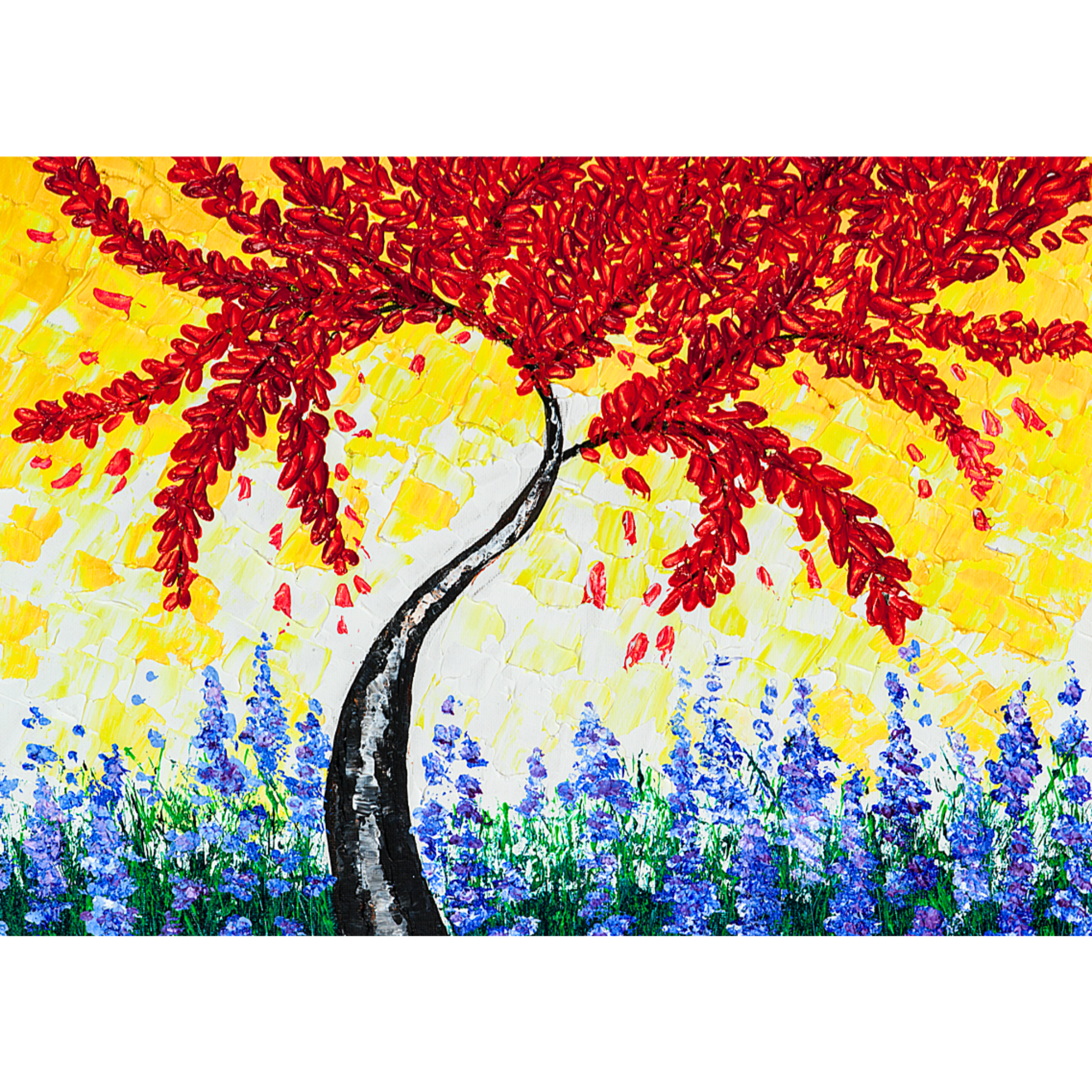 Crimson Tree Floral Card – Acrylic Painting Design