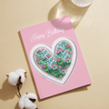 Heart & Roses Card – Happy Birthday Greeting Card with Floral Heart on Pink Background
