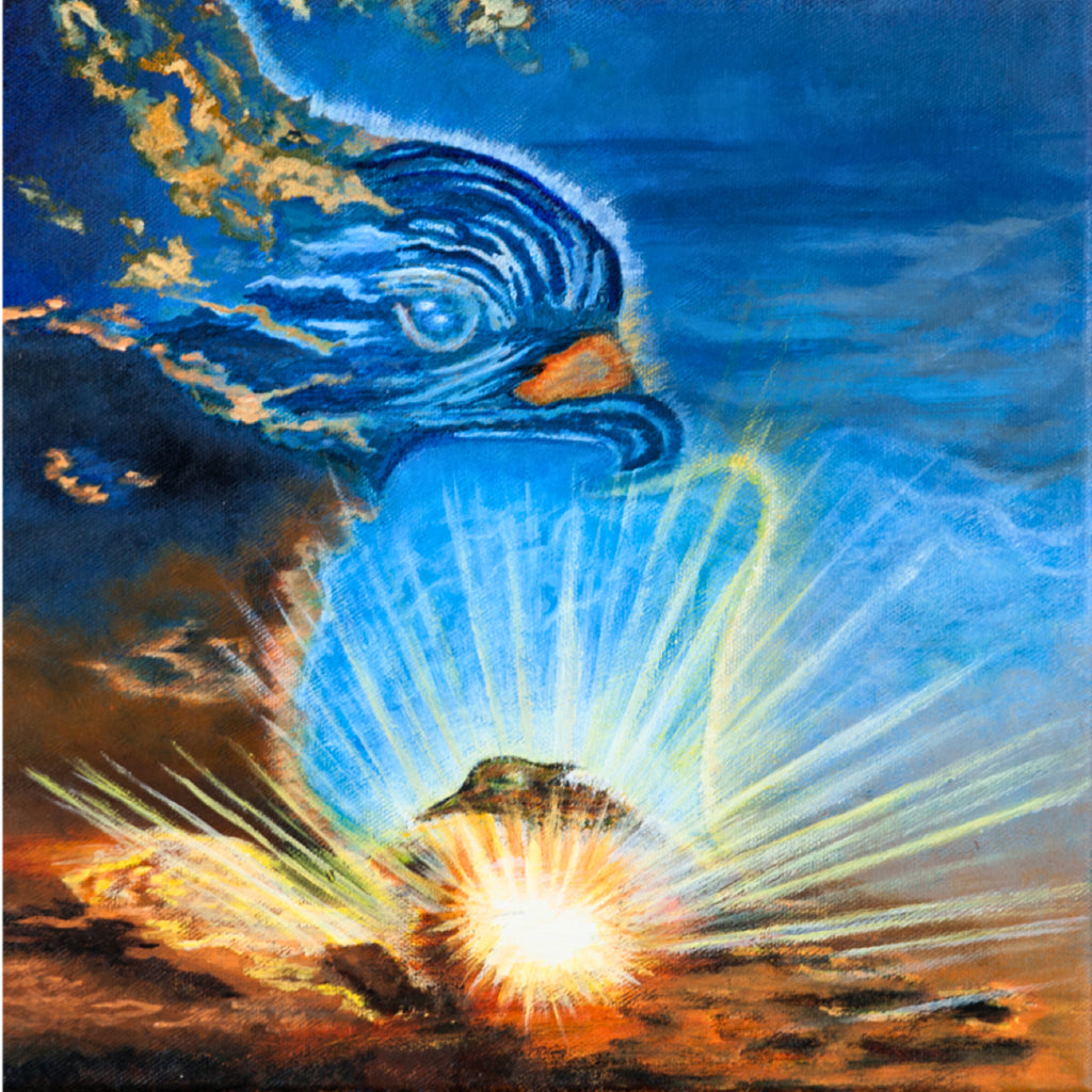 Sky Spirit – Dual-Orientation Abstract Canvas with Bird Cloud & Radiant Light