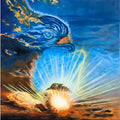 Sky Spirit – Dual-Orientation Abstract Canvas with Bird Cloud & Radiant Light