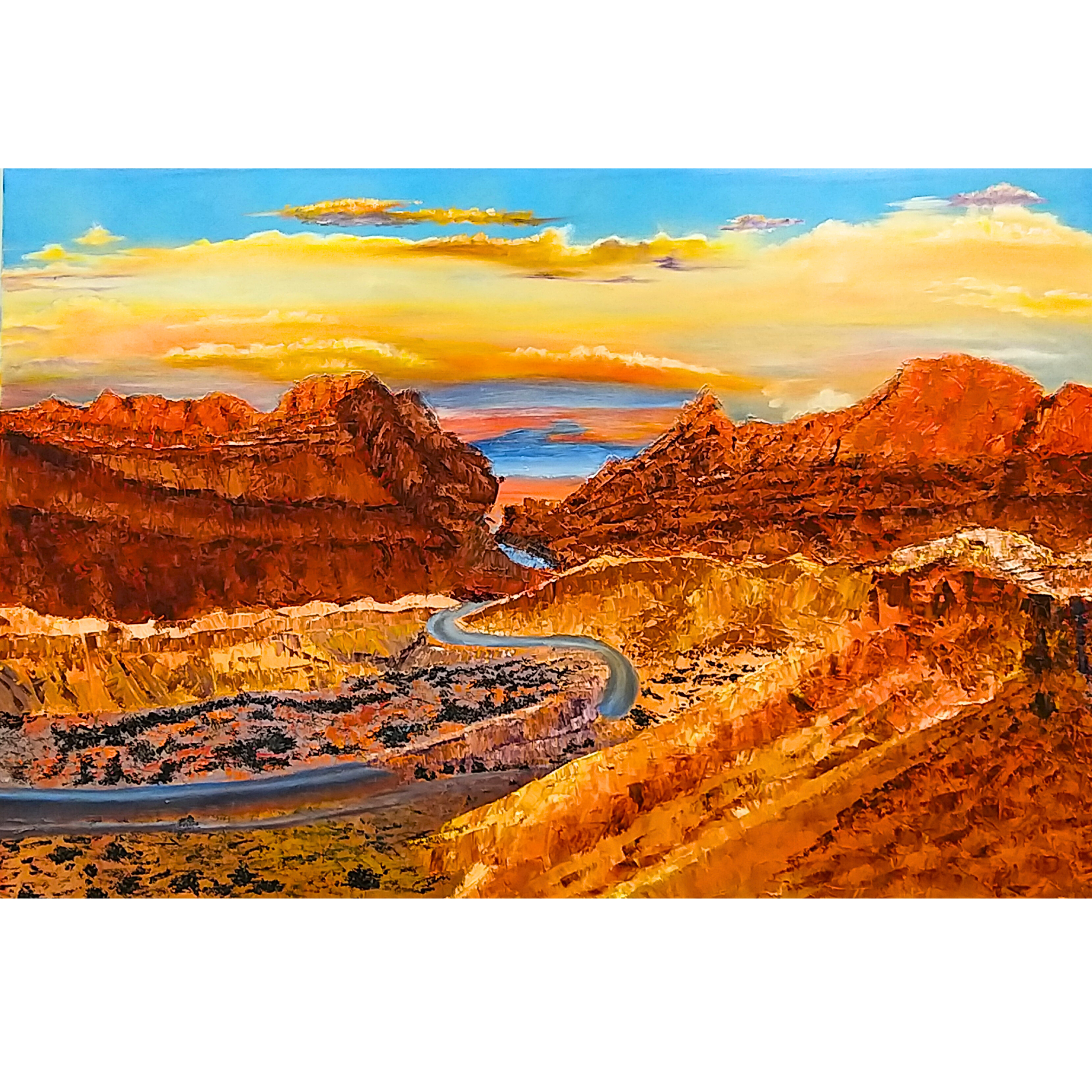 Sunset Canyon Landscape Card – Acrylic Painting Design