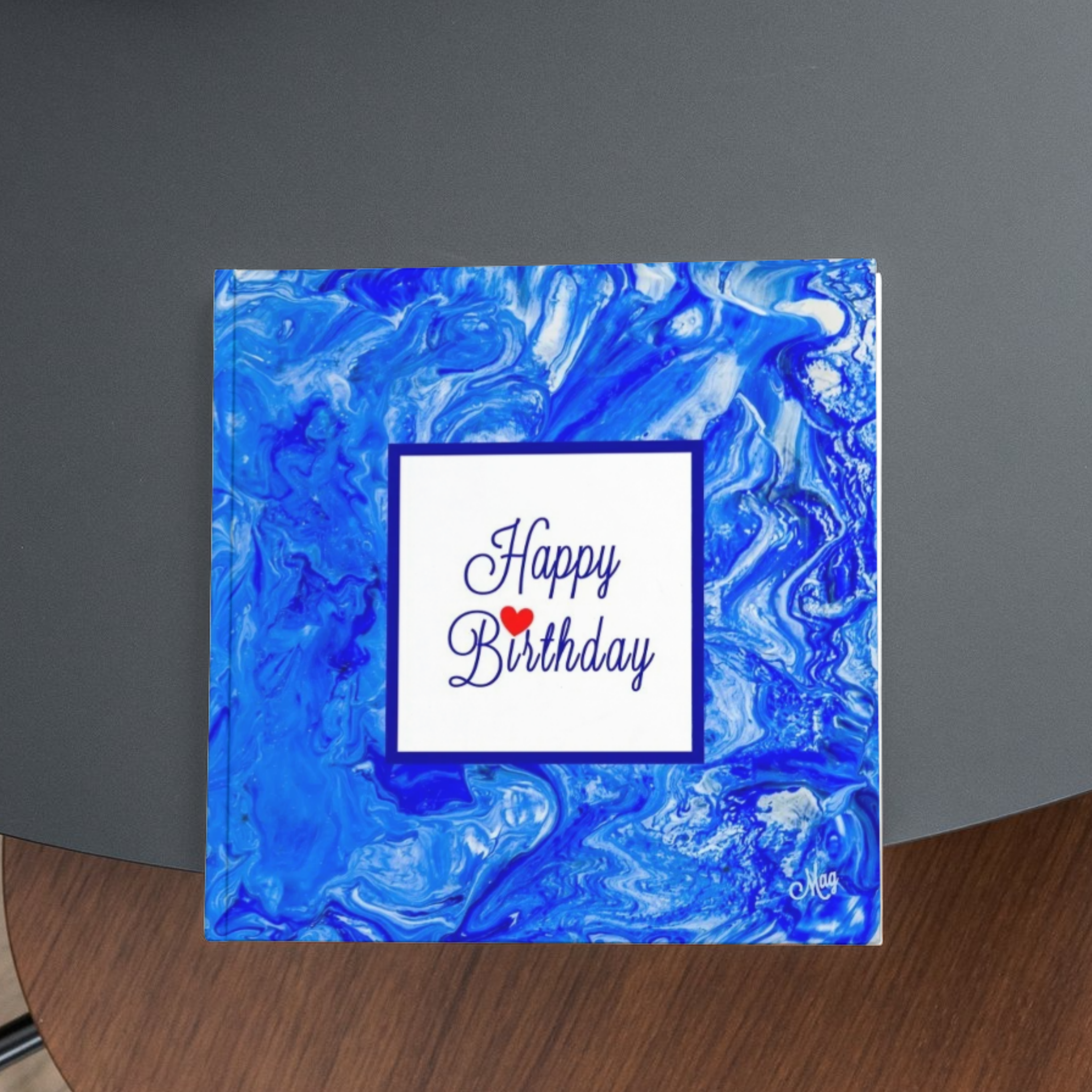Marbled Heart Card – Happy Birthday Greeting Card with Abstract Acrylic Flow Design