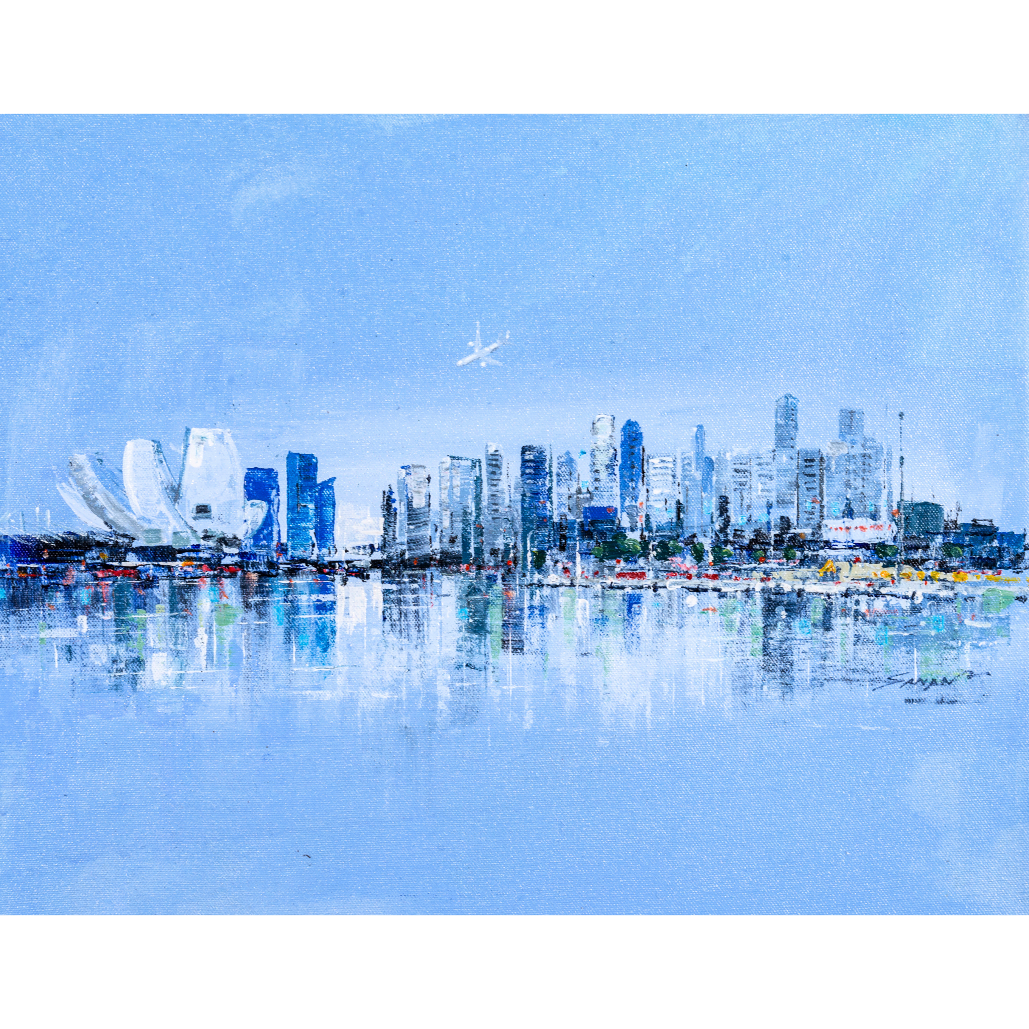 Singapore Skyline Landscape Card – Curated Acrylic Painting Design