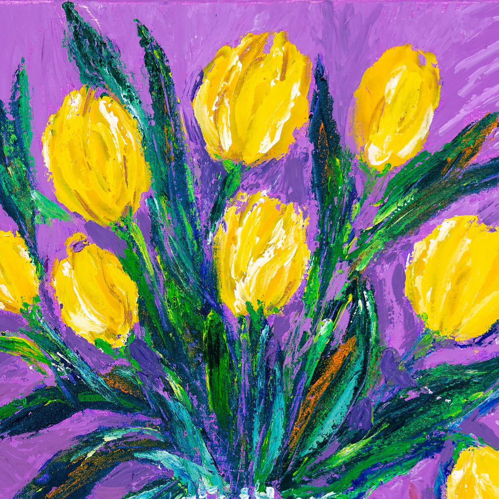 Sunlit Blooms Mug – Ceramic Mug with Yellow Tulips in a Clear Vase Artwork
