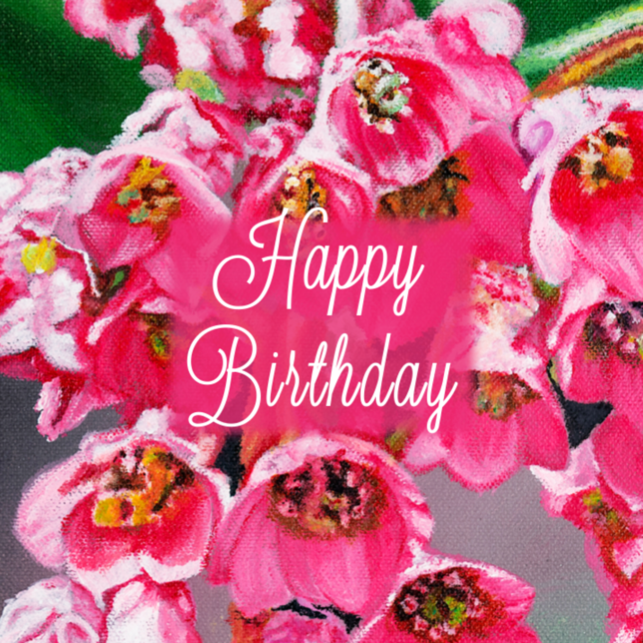 Birthday Bloom Card – Greeting Card with Pink Floral Design & Elegant Script