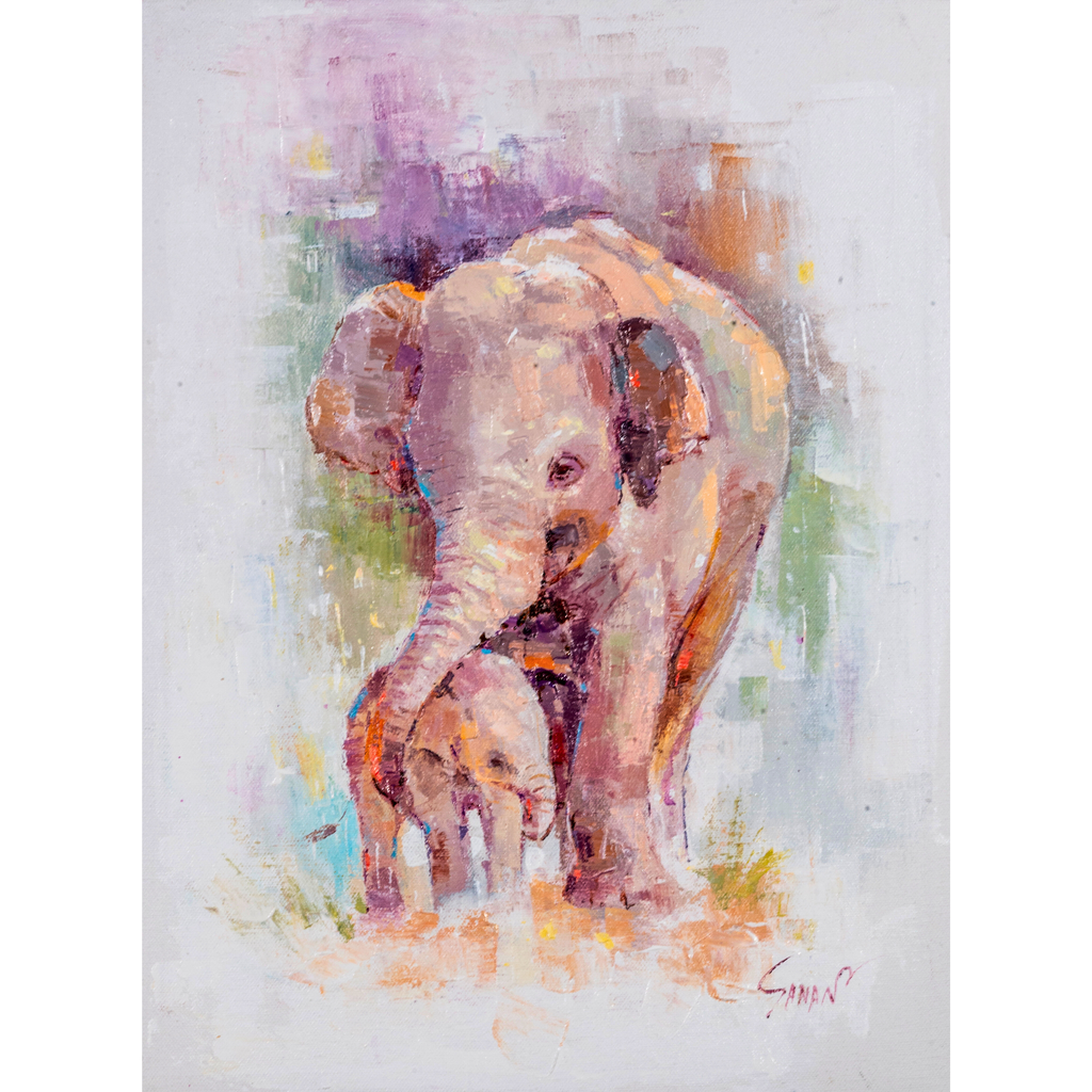 Elephant Mother & Baby Canvas Print – A3 Tender Wildlife Wall Art