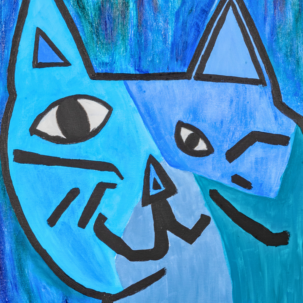 Picasso-Inspired Blue Cat Canvas Print – A3 Bold Abstract Wall Art