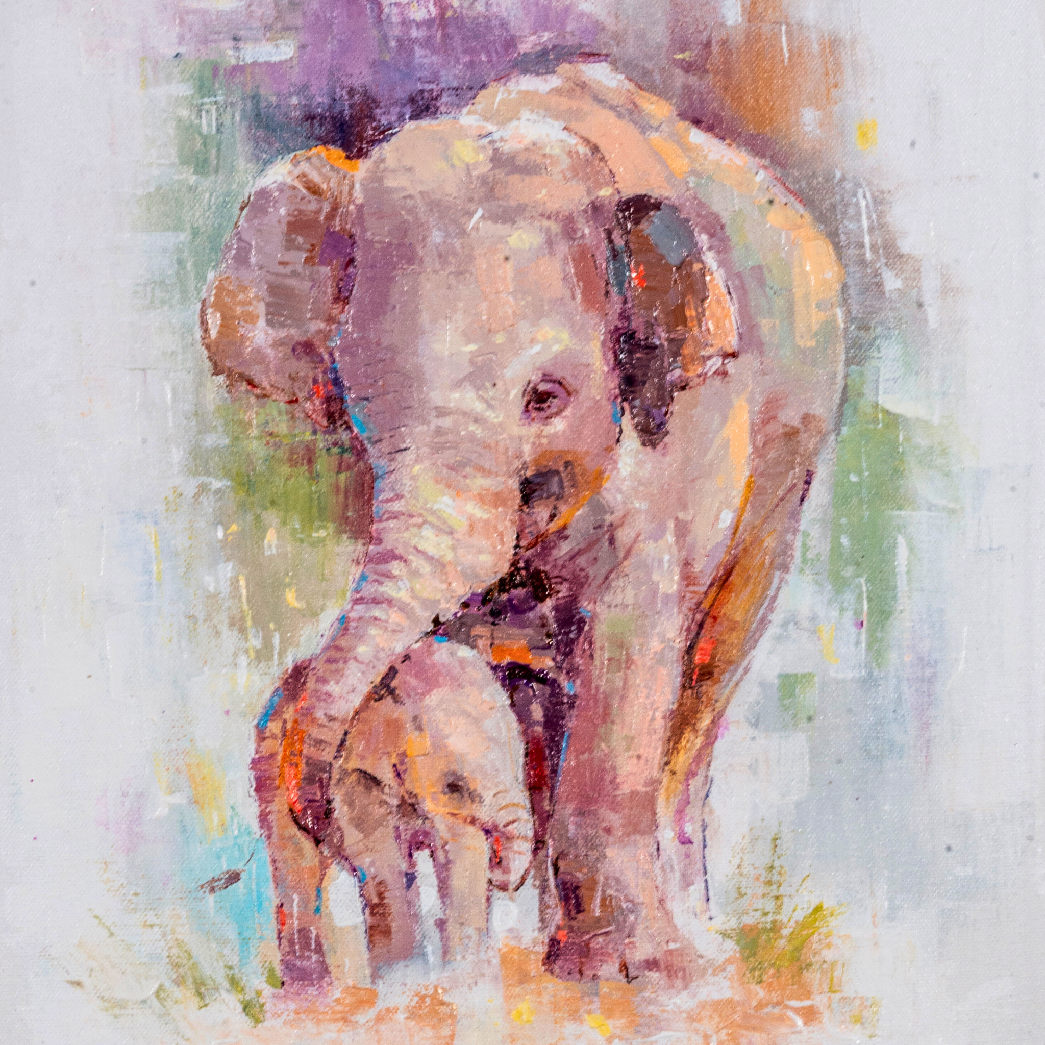 Elephant Mother & Baby Canvas Print – A3 Tender Wildlife Wall Art