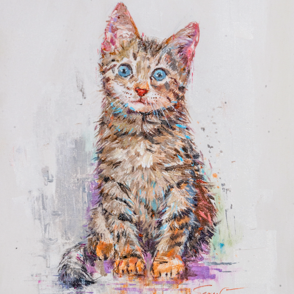 Blue-Eyed Tabby Kitten Canvas Print – A3 Adorable Pet Portrait Wall Art