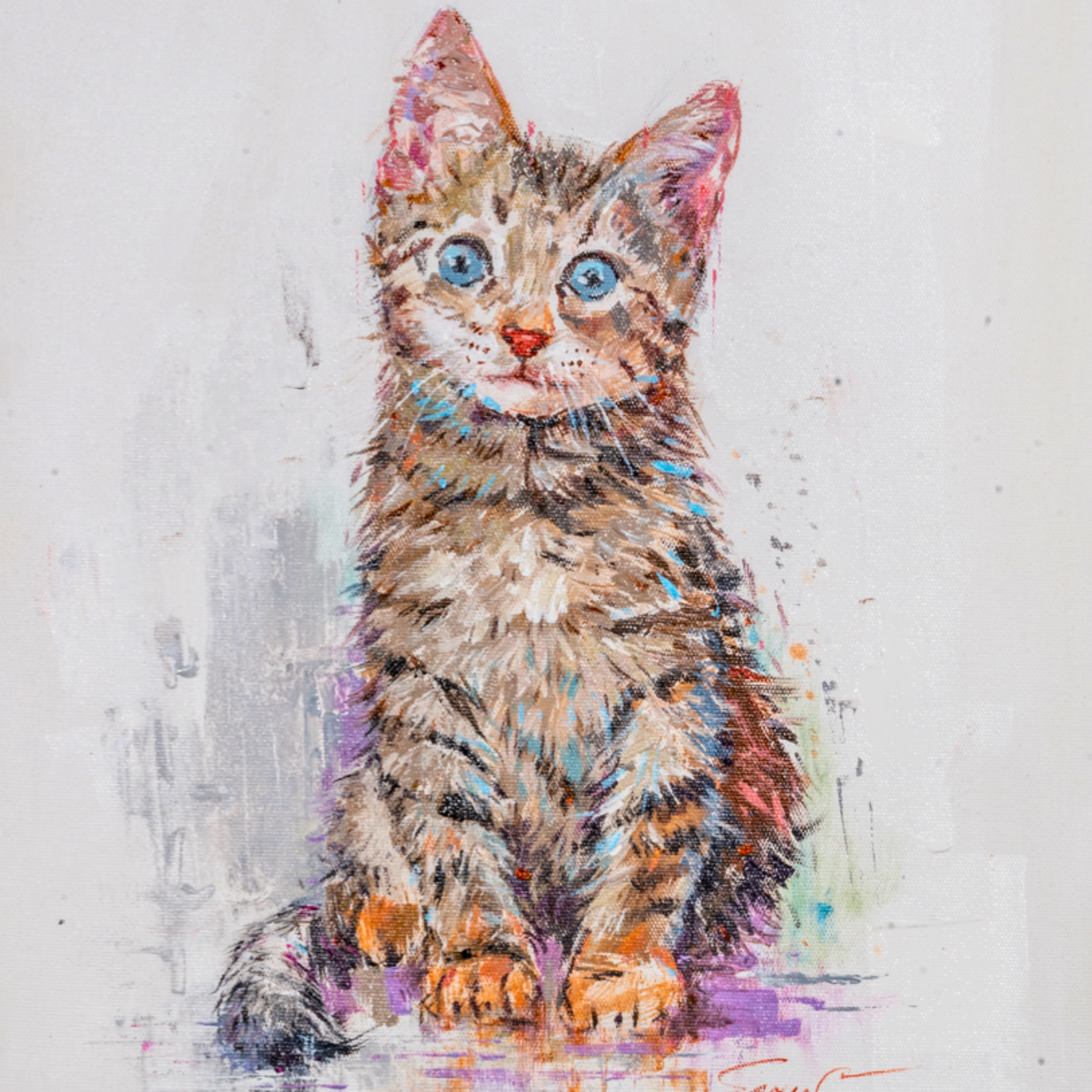 Blue-Eyed Tabby Kitten Canvas Print – A3 Adorable Pet Portrait Wall Art