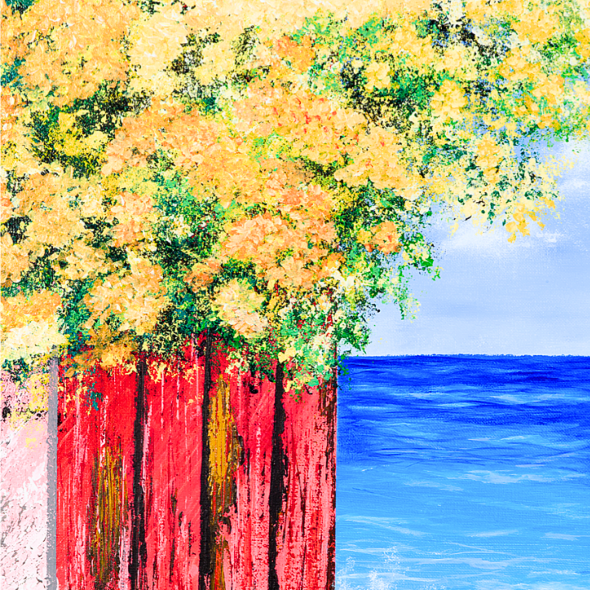 Ocean View with Blossoms Canvas Print – A3 Coastal Floral Landscape Wall Art