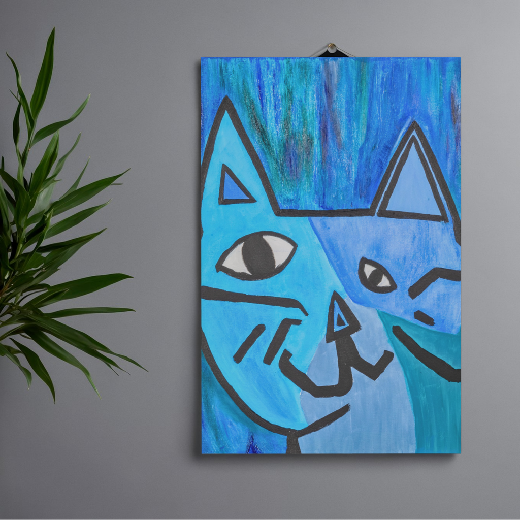 Picasso-Inspired Blue Cat Canvas Print – A3 Bold Abstract Wall Art