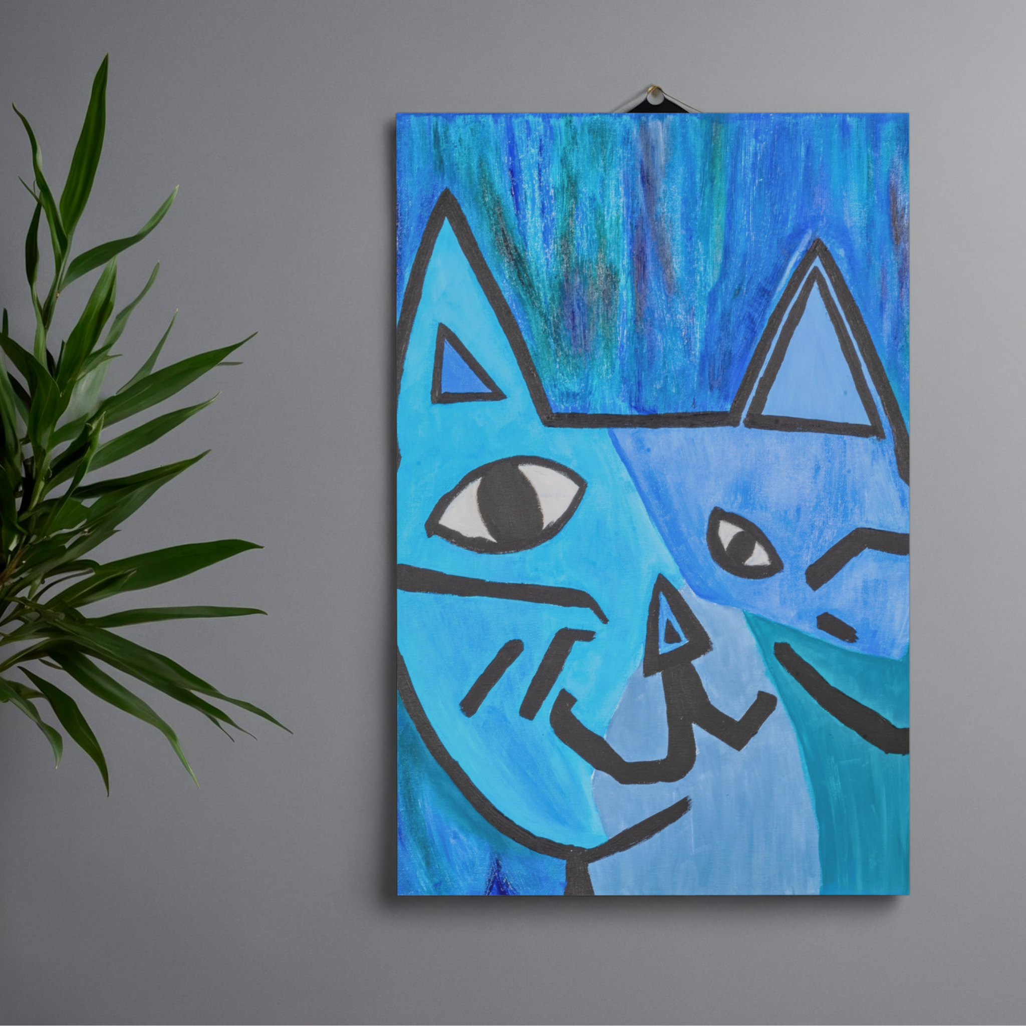Picasso-Inspired Blue Cat Canvas Print – A3 Bold Abstract Wall Art