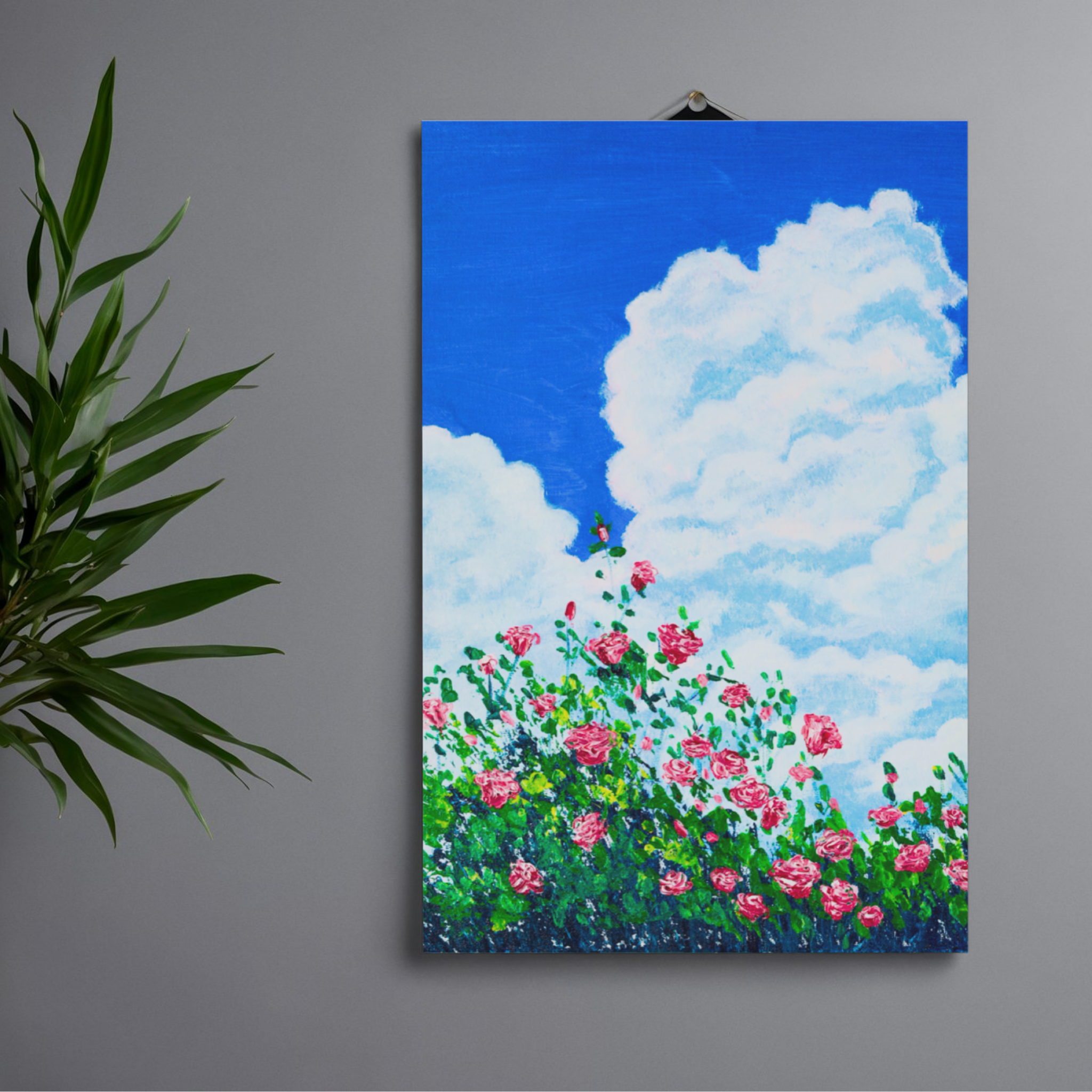 Skyward Roses Canvas Print – A3 Pink Floral Wall Art