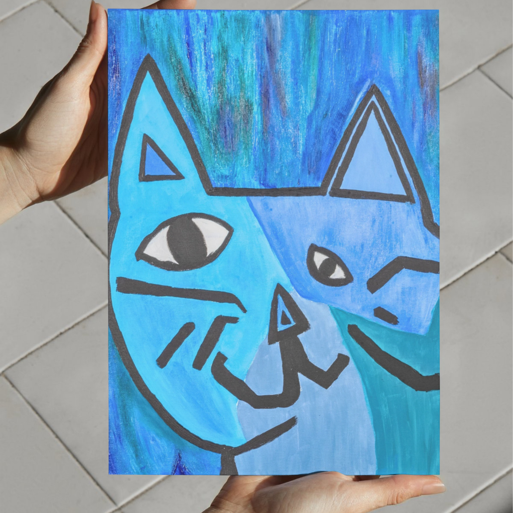 Picasso-Inspired Blue Cat Canvas Print – A3 Bold Abstract Wall Art