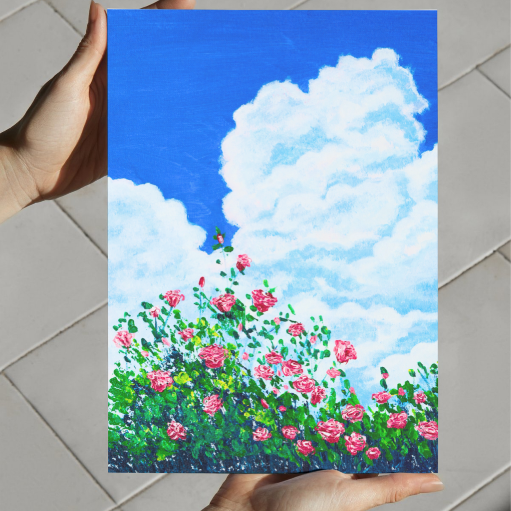 Skyward Roses Canvas Print – A3 Pink Floral Wall Art