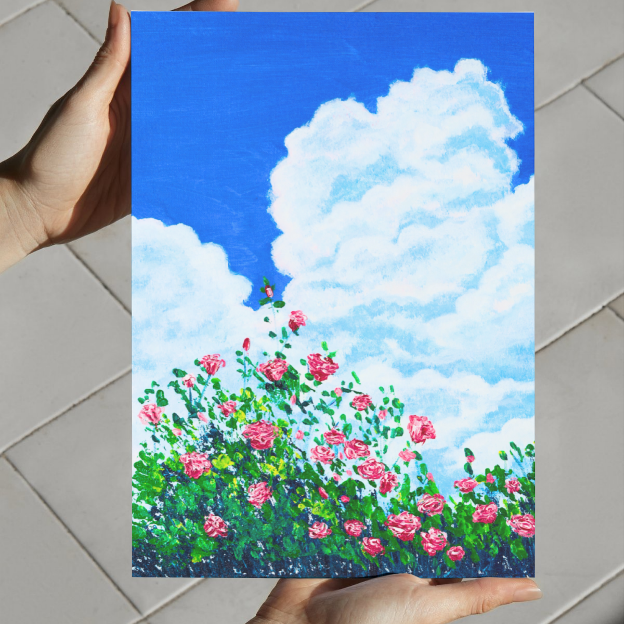 Skyward Roses Canvas Print – A3 Pink Floral Wall Art