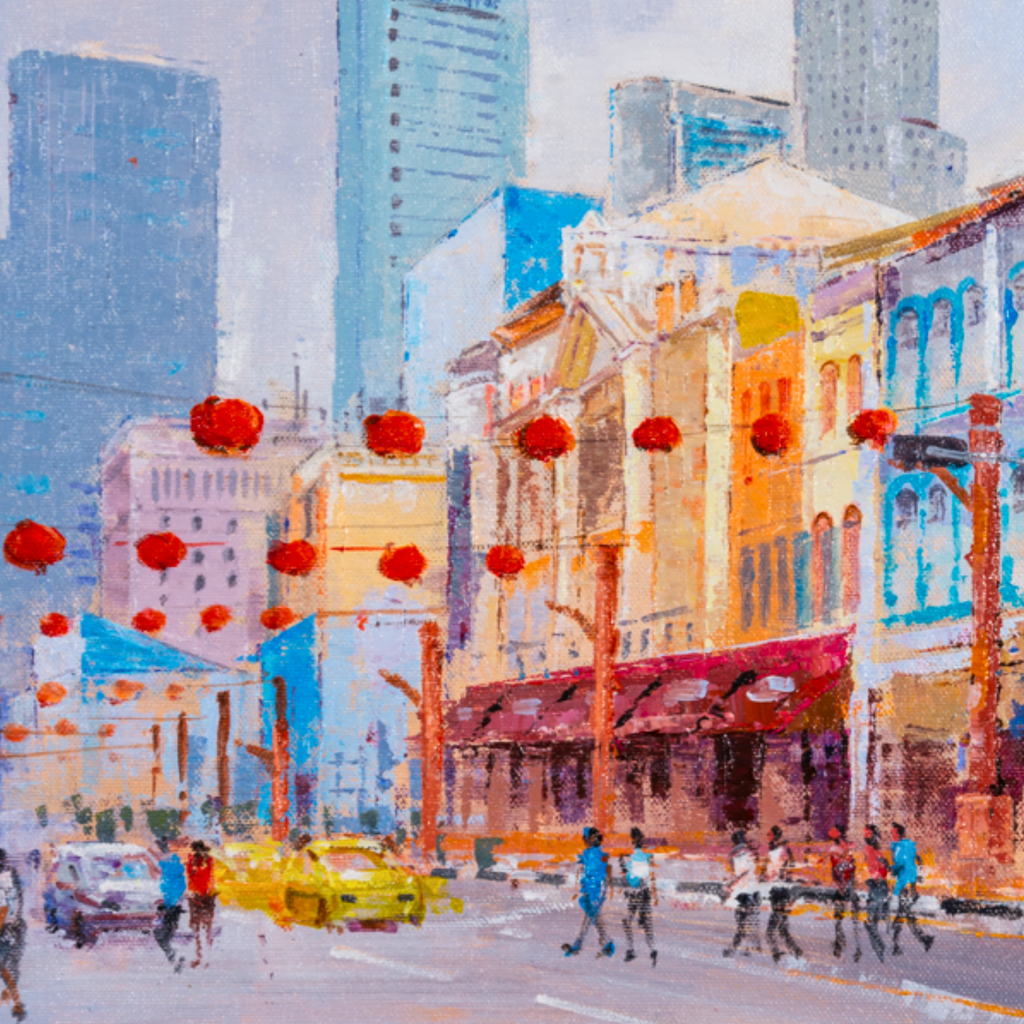 Singapore Chinatown Street Scene Canvas Print – A3 Cultural Landscape Wall Art