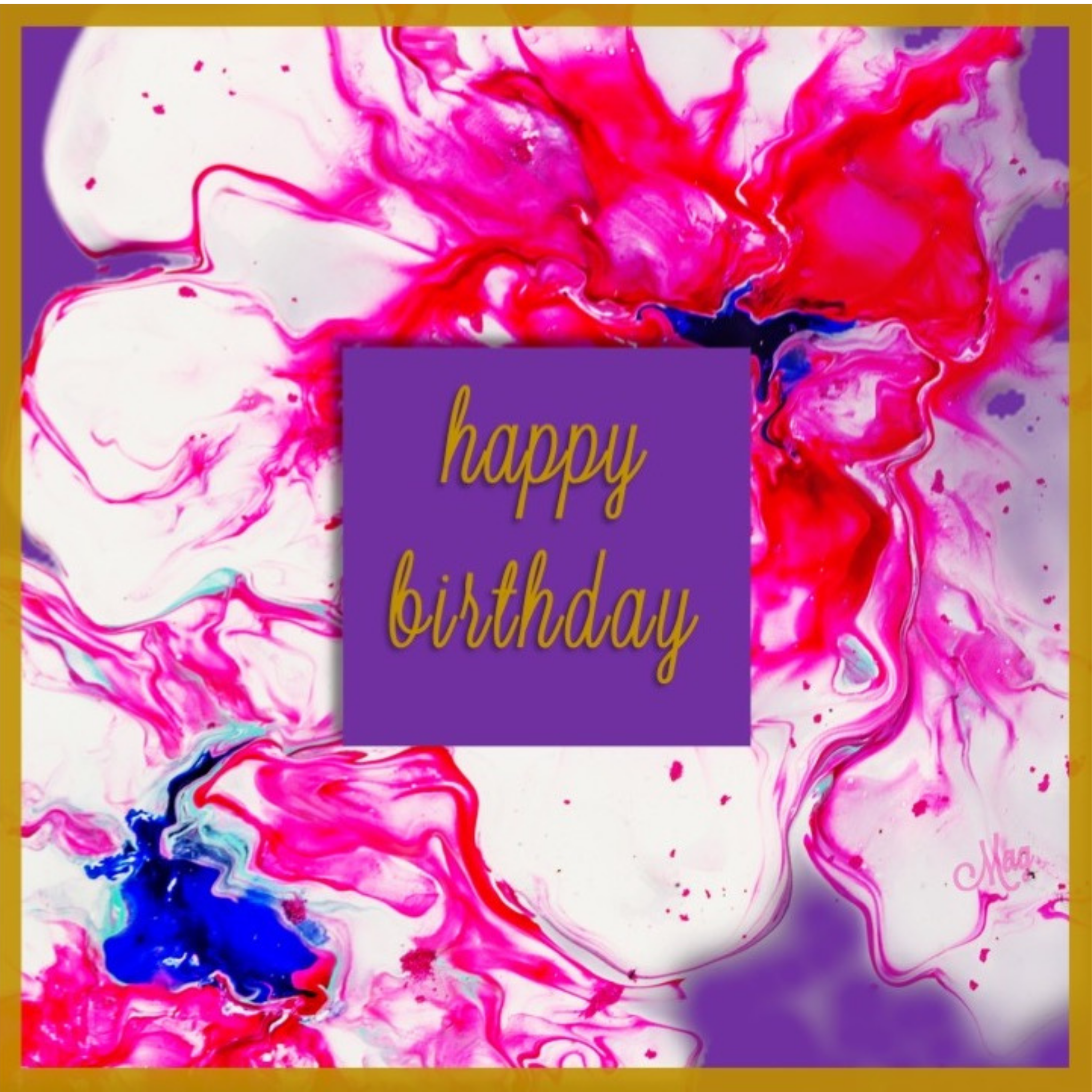 Radiant Swirl Acrylic Flow Card – Happy Birthday Greeting Card with Purple Floral & Gold Frame