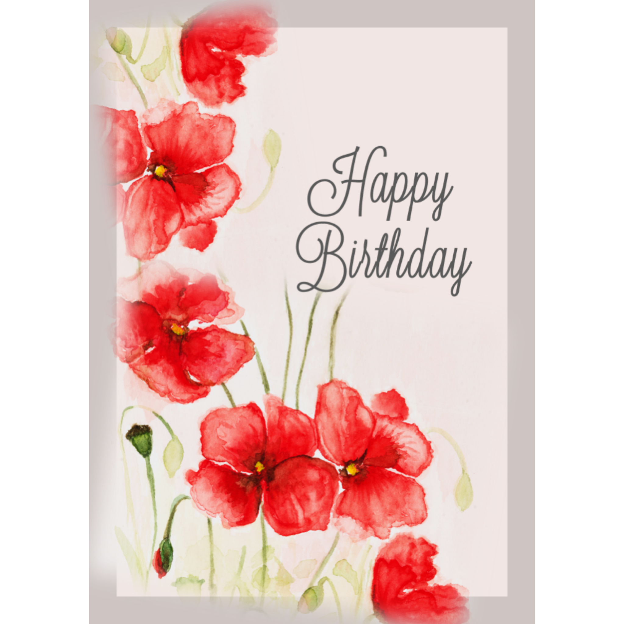 Poppy Blush Card – Happy Birthday Greeting Card with Watercolor Red Poppies