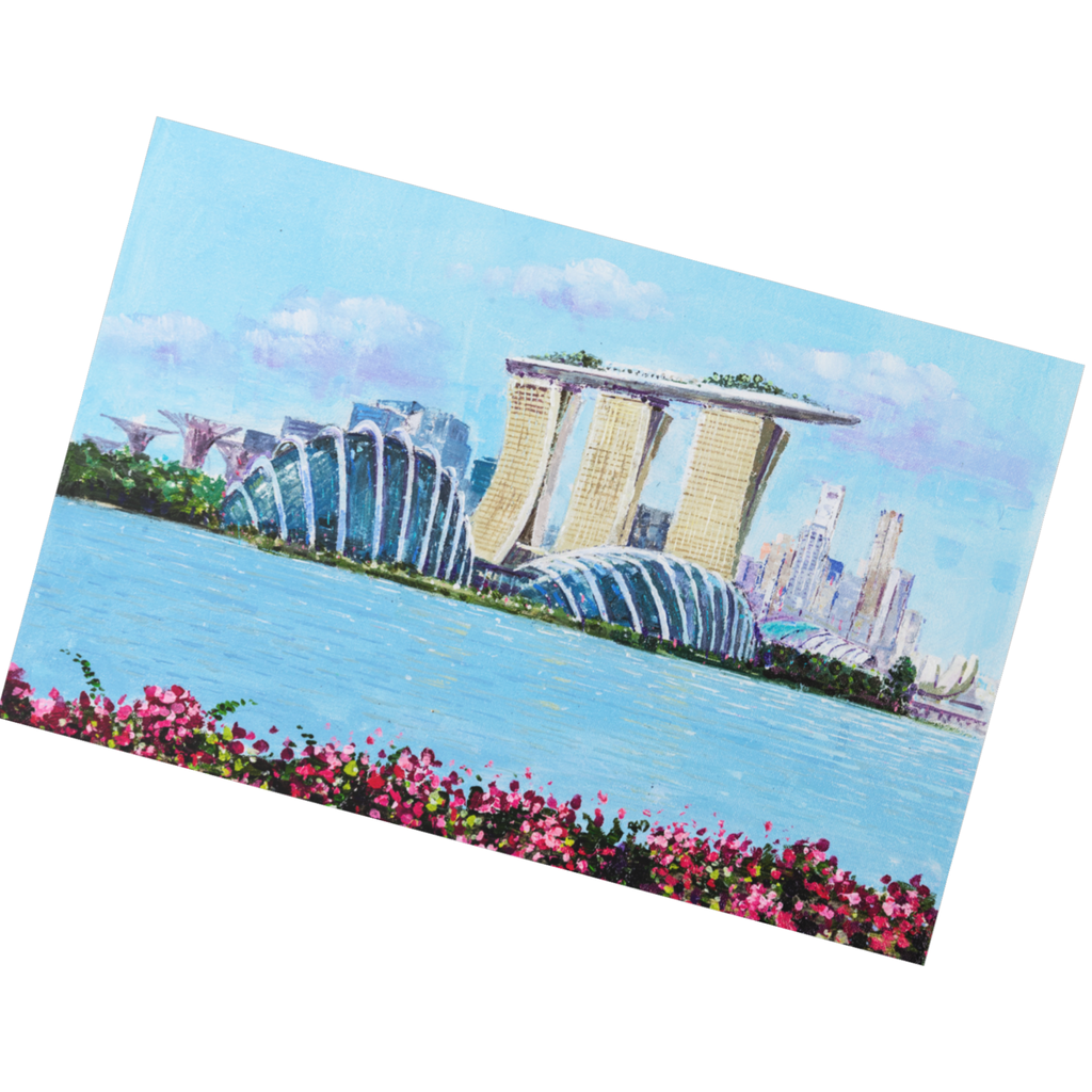 Marina Bay Sands & Gardens Landscape Card – Curated Acrylic Painting Design